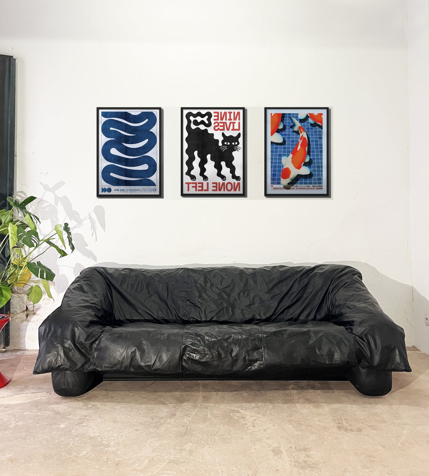 Canapé Flou Flou cuir noir pleine fleur pour Ligne Roset, Designers : De Pas, D’urbino, Lomazzi, 1988