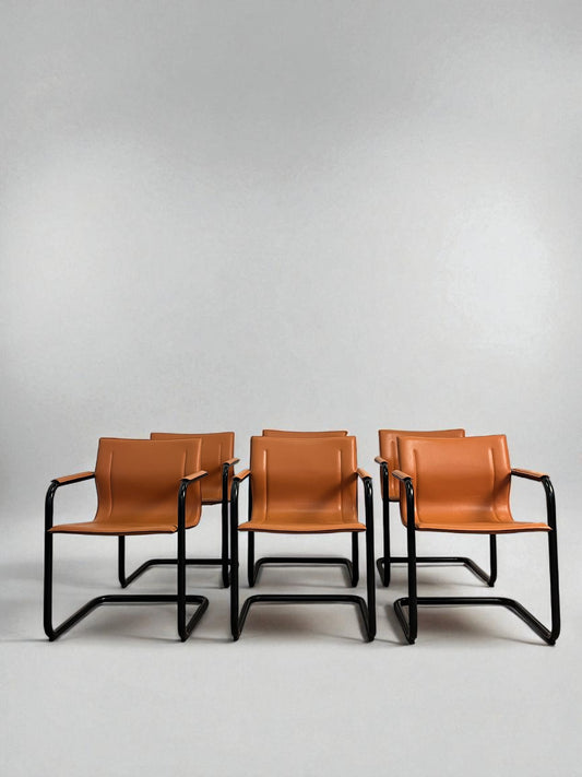 Set de 6 fauteuils cantilever en cuir par Matteo Grassi, modèle MG15, années 1970