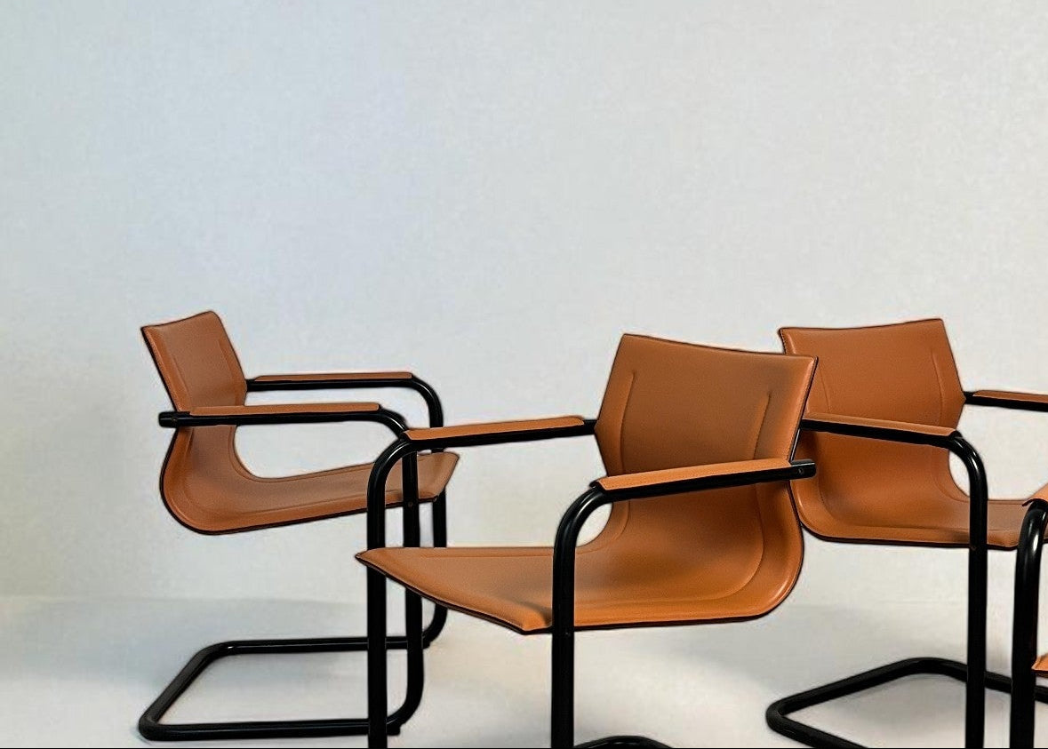 Set de 6 fauteuils cantilever en cuir par Matteo Grassi, modèle MG15, années 1970
