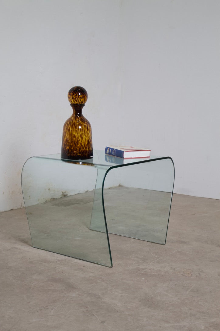 Bout de canapé / table basse transparente vintage verre trempé