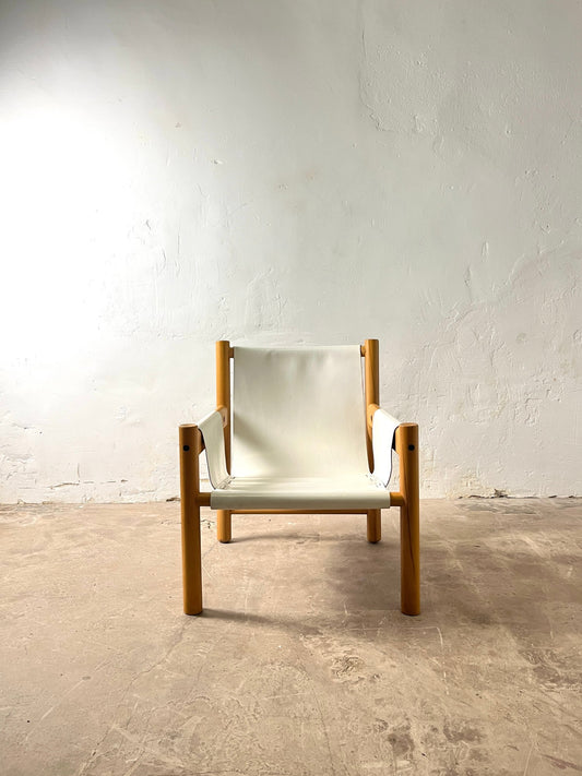 Fauteuil Safari cuir blanc par Ibisco, design Italien, années 1970