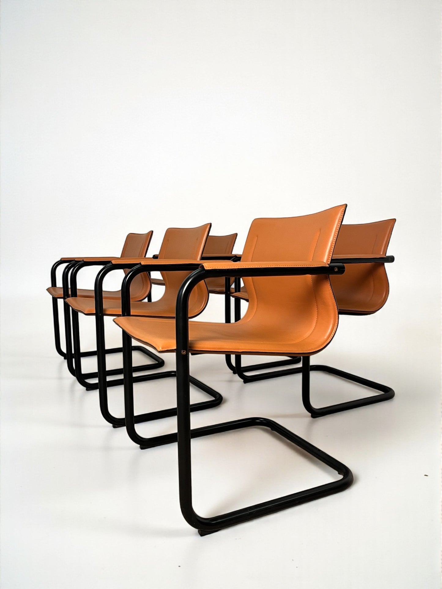 Set de 6 fauteuils cantilever en cuir par Matteo Grassi, modèle MG15, années 1970