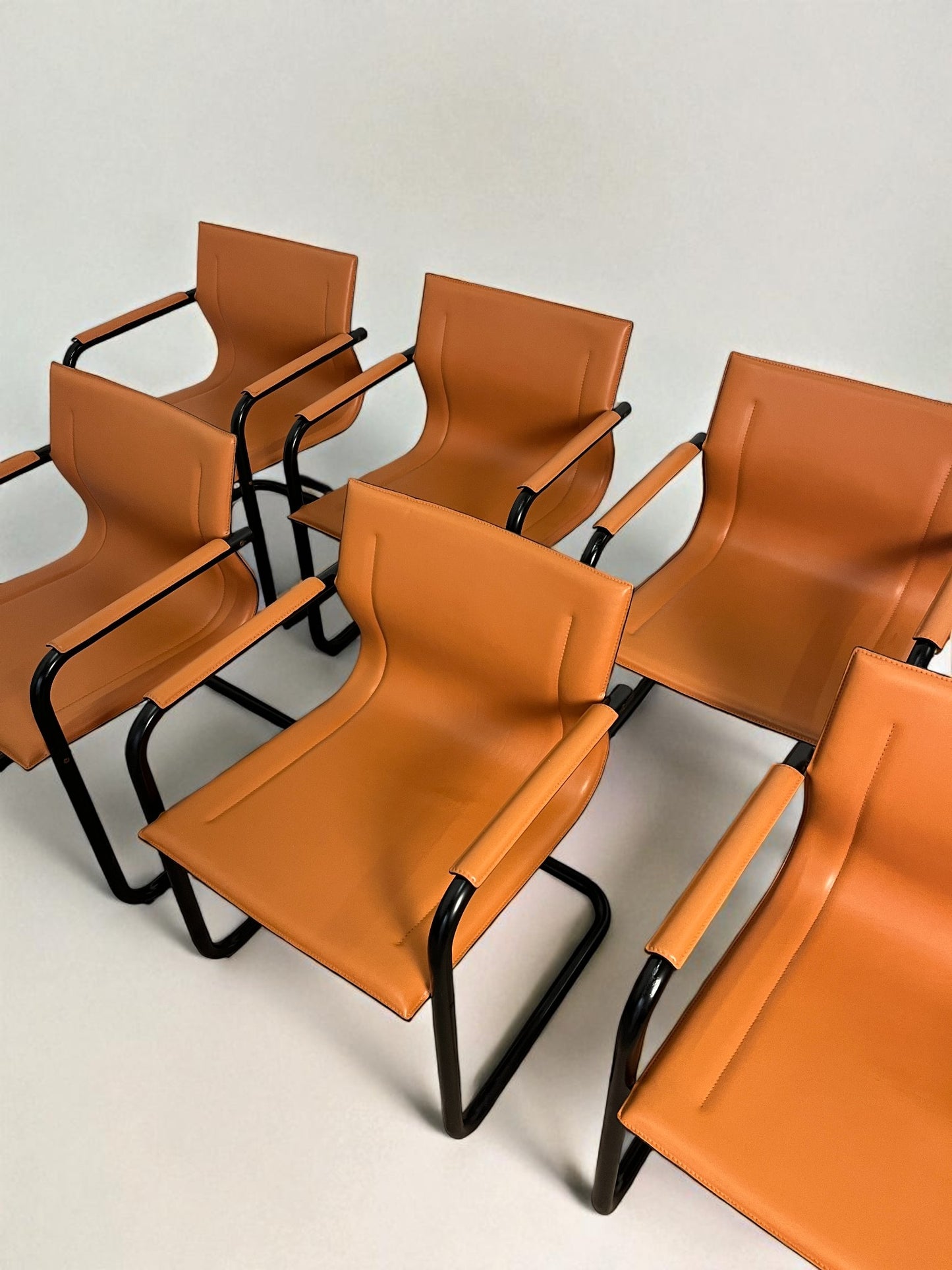 Set de 6 fauteuils cantilever en cuir par Matteo Grassi, modèle MG15, années 1970