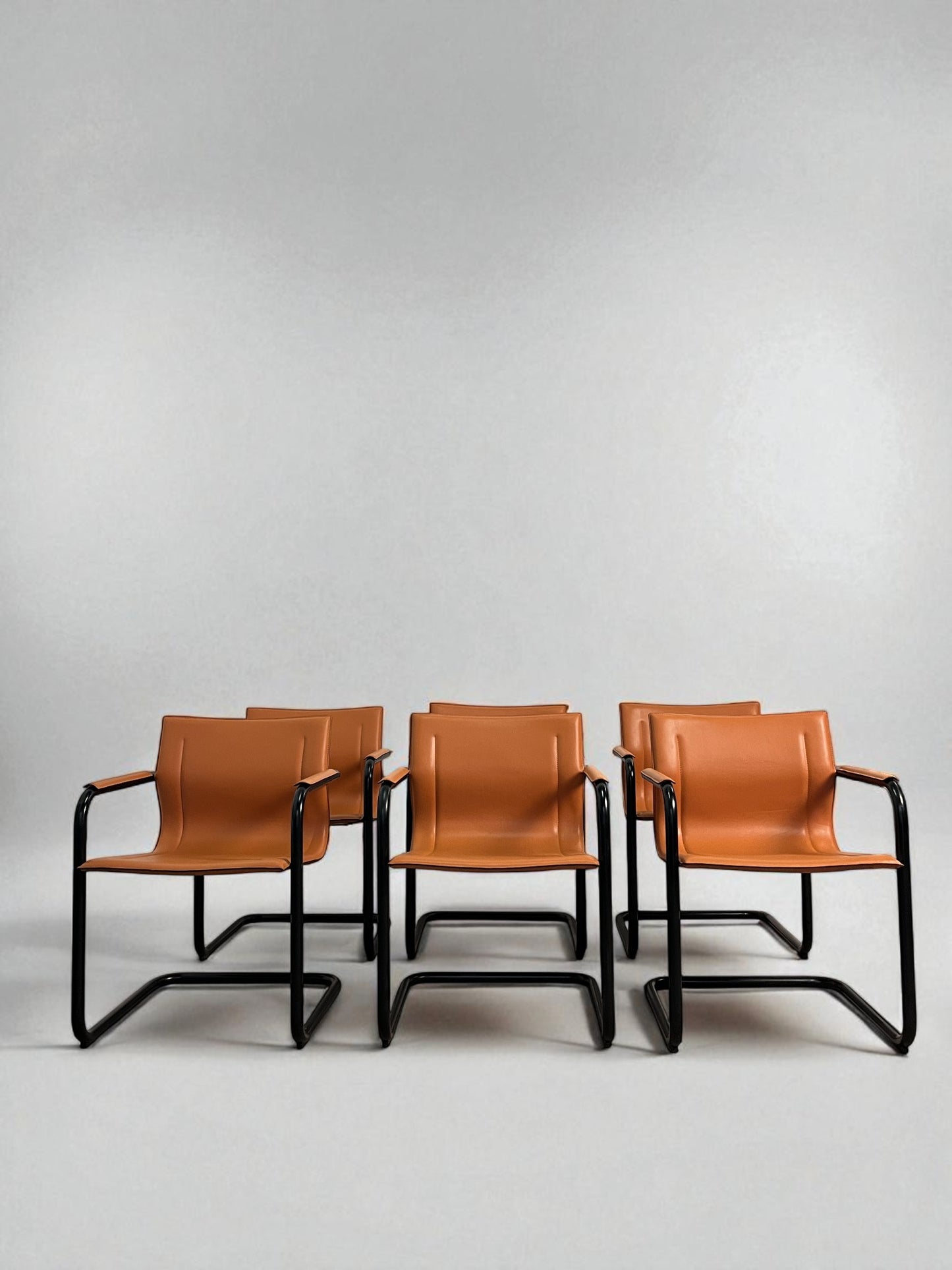 Set de 6 fauteuils cantilever en cuir par Matteo Grassi, modèle MG15, années 1970