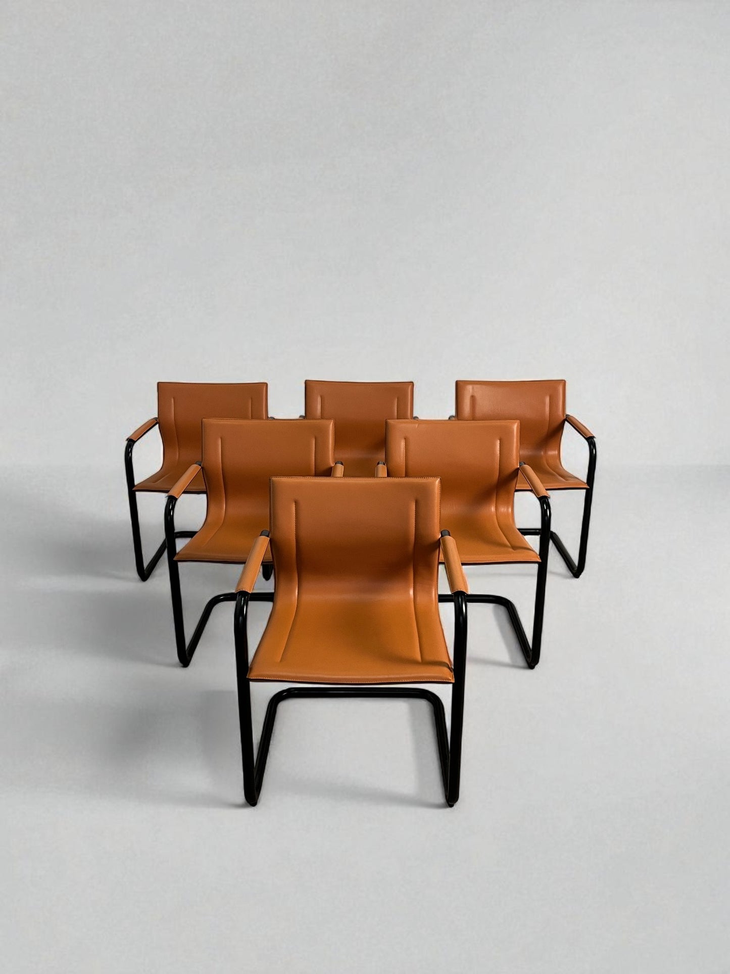Set de 6 fauteuils cantilever en cuir par Matteo Grassi, modèle MG15, années 1970