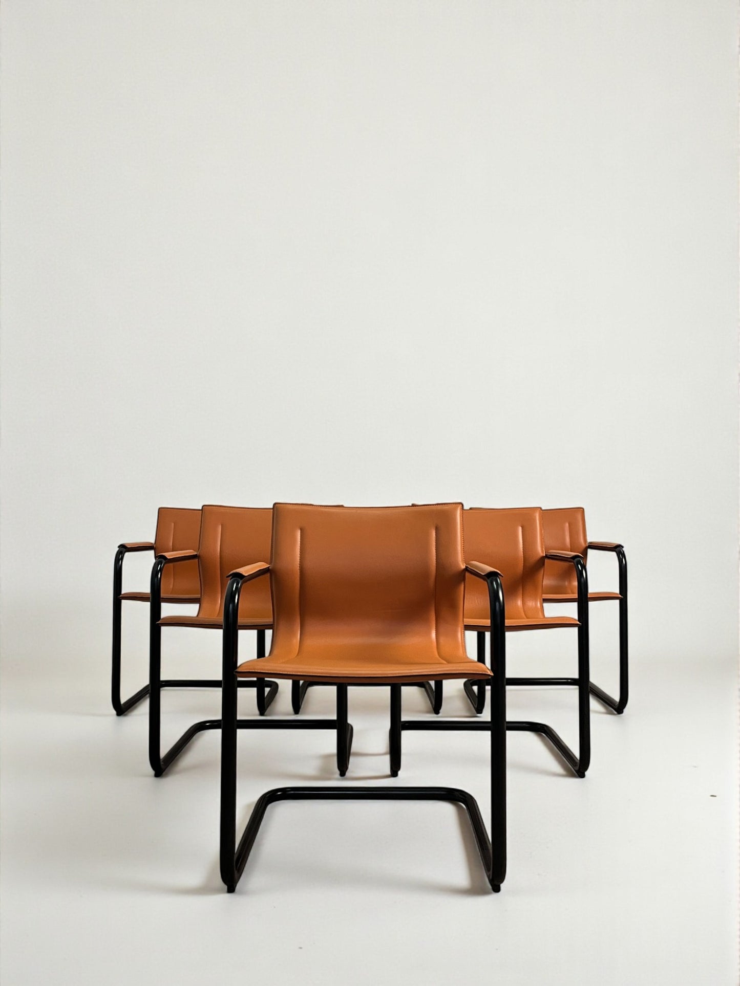 Set de 6 fauteuils cantilever en cuir par Matteo Grassi, modèle MG15, années 1970