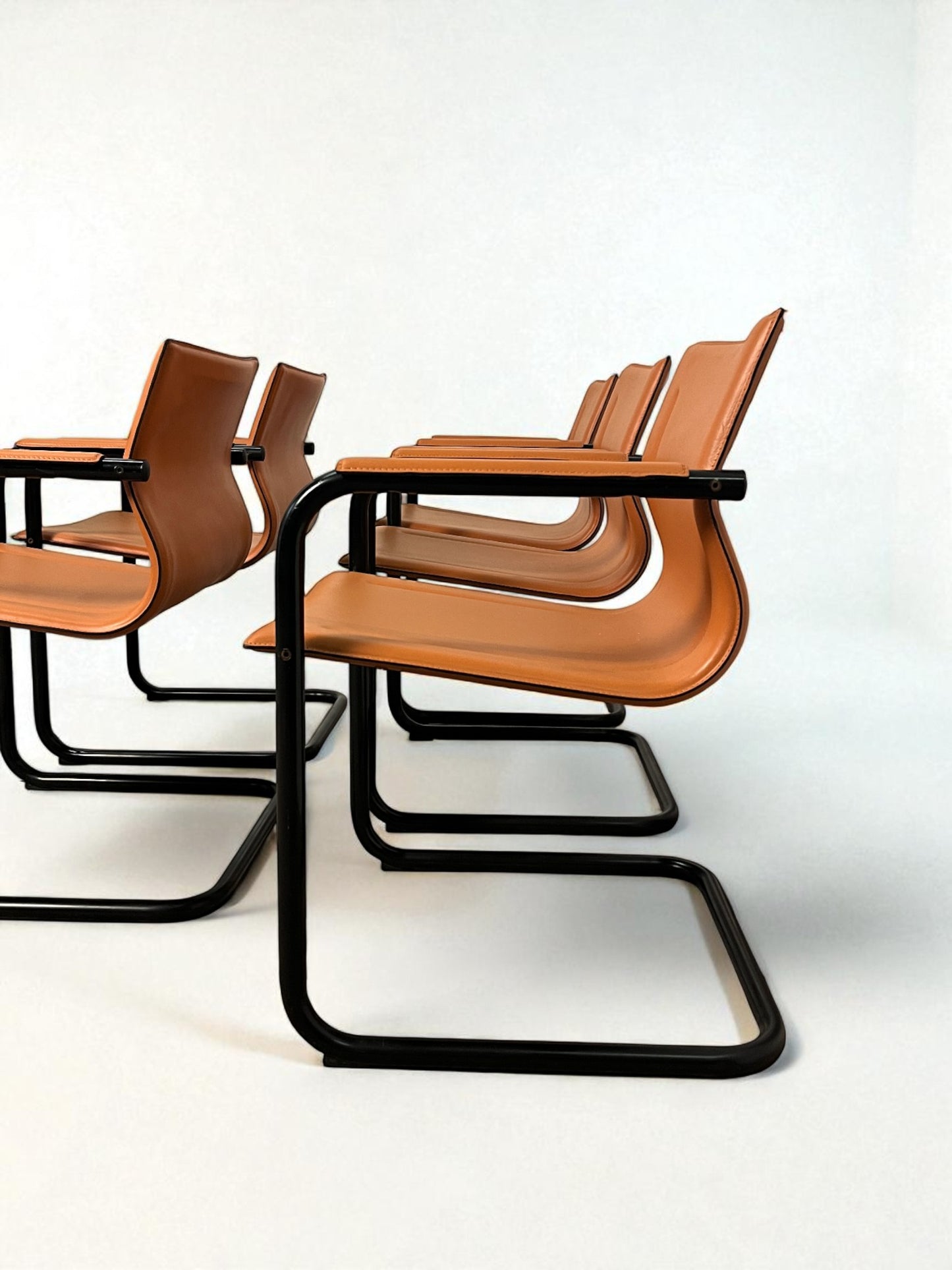 Set de 6 fauteuils cantilever en cuir par Matteo Grassi, modèle MG15, années 1970