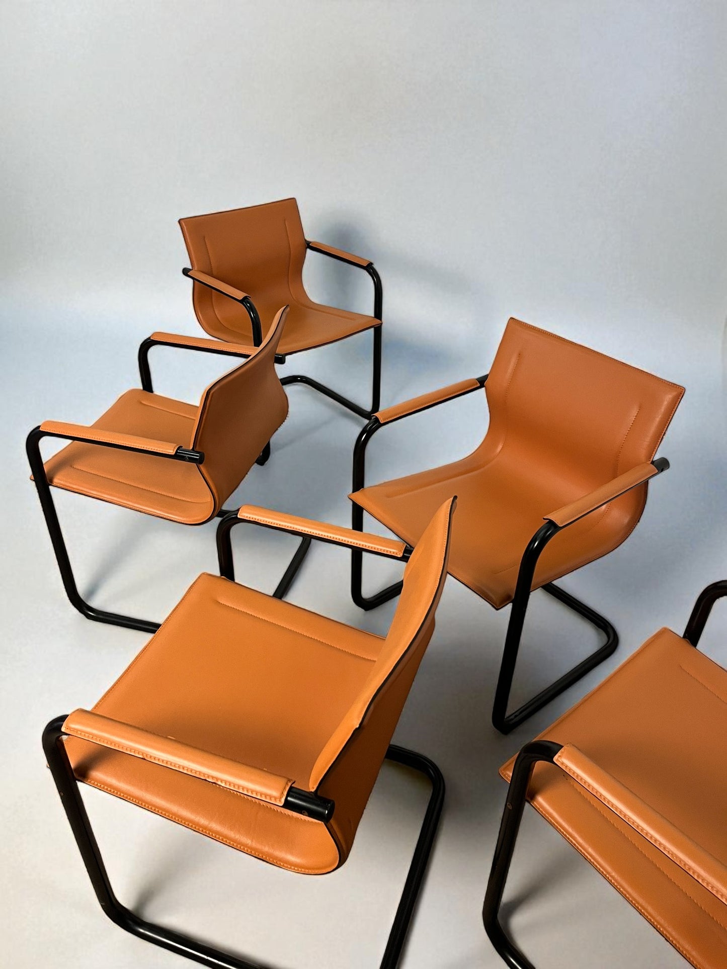 Set de 6 fauteuils cantilever en cuir par Matteo Grassi, modèle MG15, années 1970