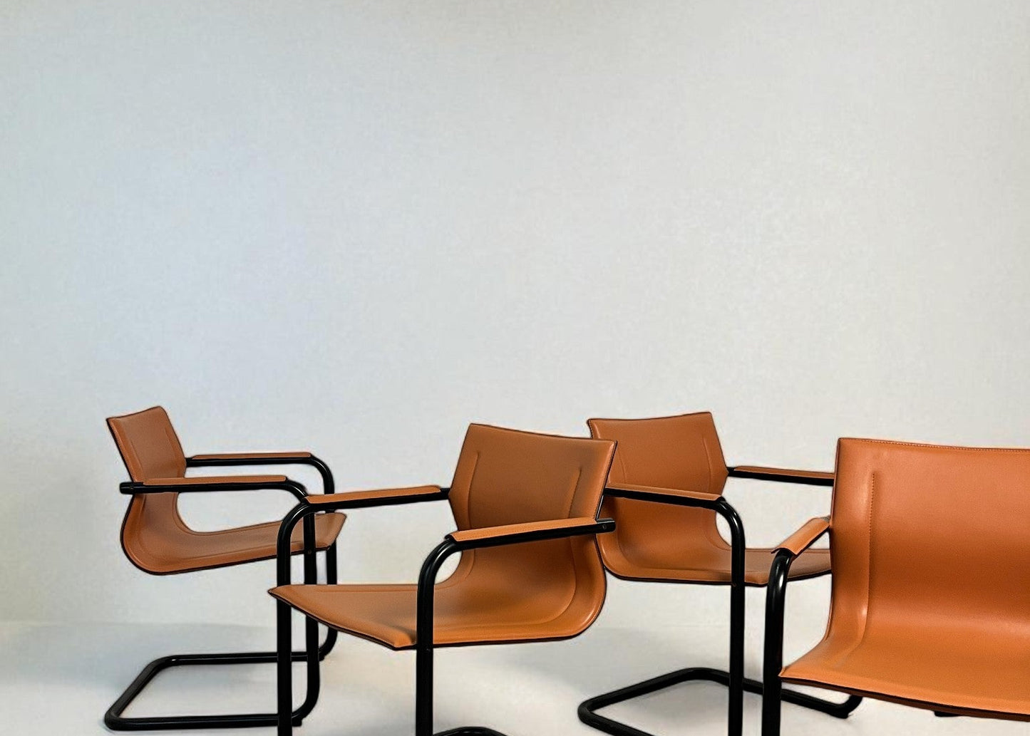 Set de 6 fauteuils cantilever en cuir par Matteo Grassi, modèle MG15, années 1970