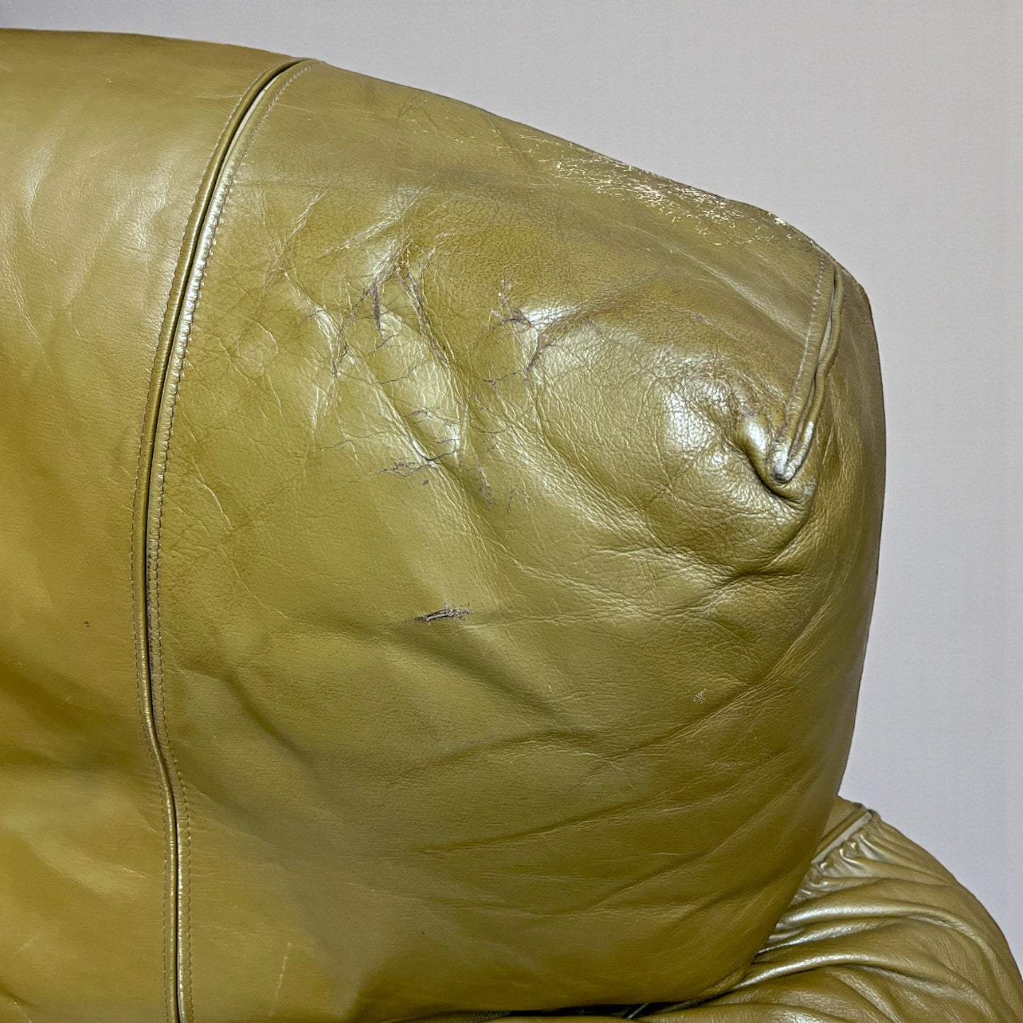 Ensemble vintage canapé + fauteuil cuir Henry Sooner vert olive, 1970-80